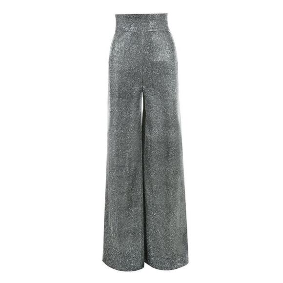 House of CB Margarita Silver Sparkly Wide Leg Trousers - Picture 1 of 5